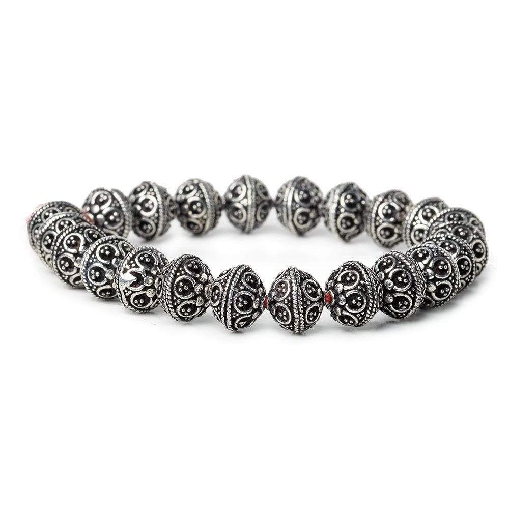 9x10mm Antiqued Sterling Silver Plated Copper Moroccan Round 8 inch 22 pcs