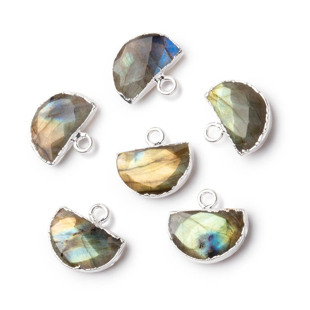 9x14mm Silver Leafed Labradorite Faceted Half Moon Focal 1 Pendant