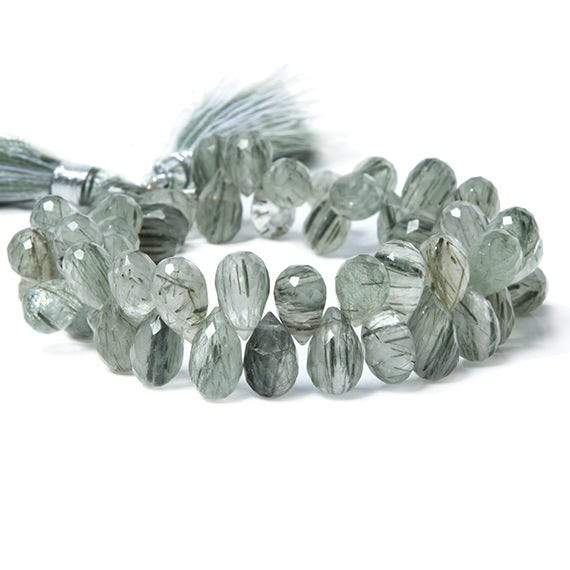 9x6-10x7mm Green Tourmalinated Quartz faceted Tear Drop beads 8 inch 58 pieces