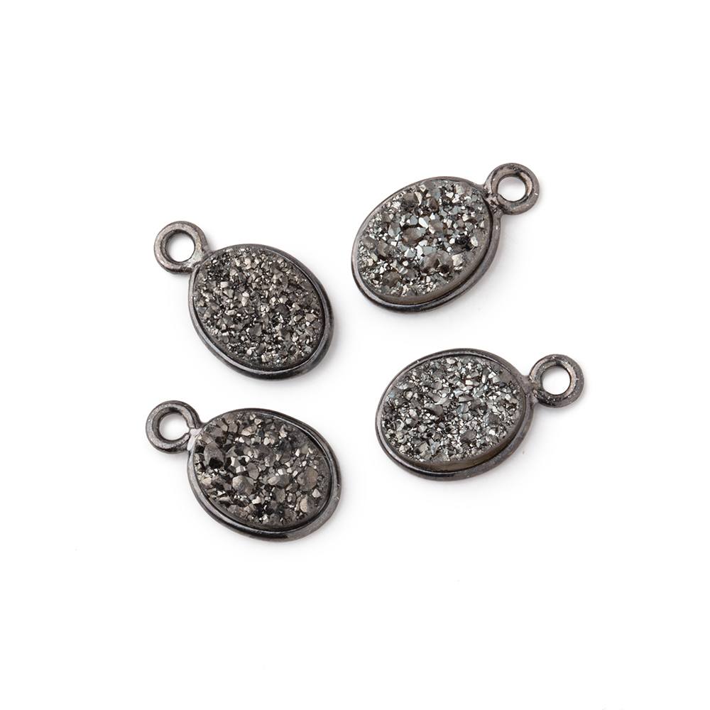 9x6mm Black Gold Bezel Metallic Platinum Drusy Oval Pendant Set of 4 Pieces
