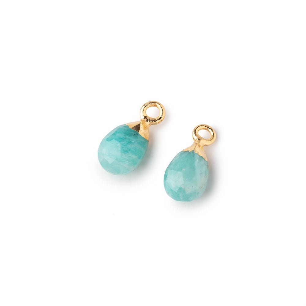 9x6mm Gold Leafed Amazonite Faceted Pear Set of 2 Pendants