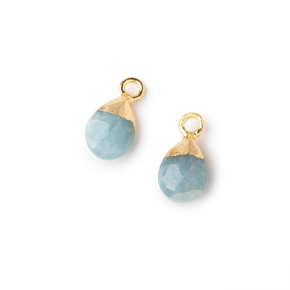 9x6mm Gold Leafed Aquamarine Faceted Pear Set of 2 Pendants