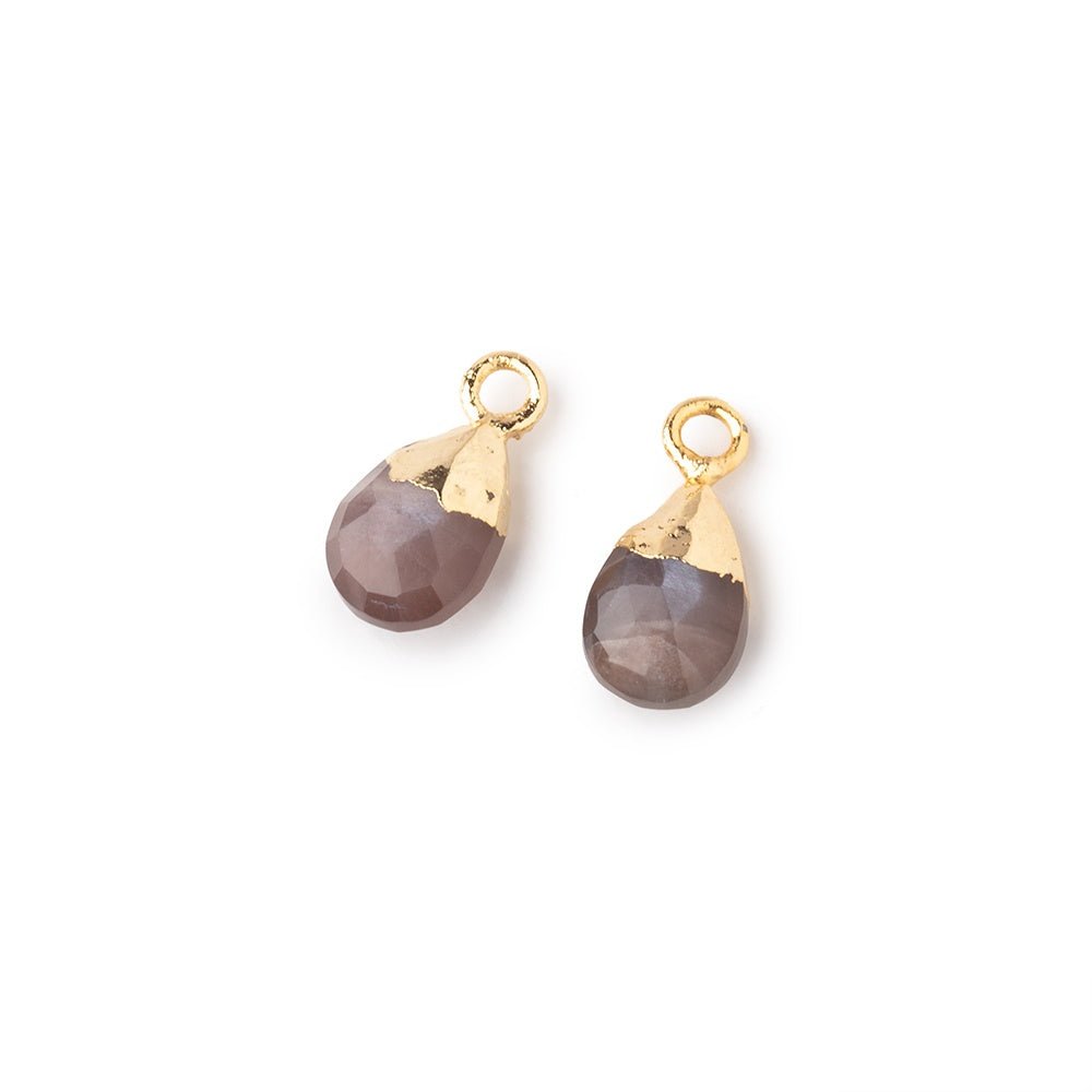 9x6mm Gold Leafed Chocolate Moonstone Faceted Pear Set of 2 Pendants