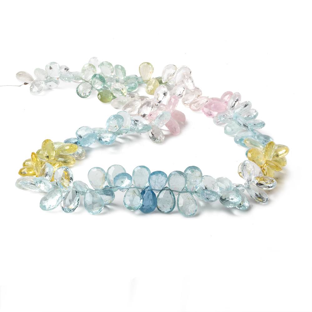 9x7-11x8mm Aquamarine & Multi Beryl faceted pear beads 18 inch 140 beads AA