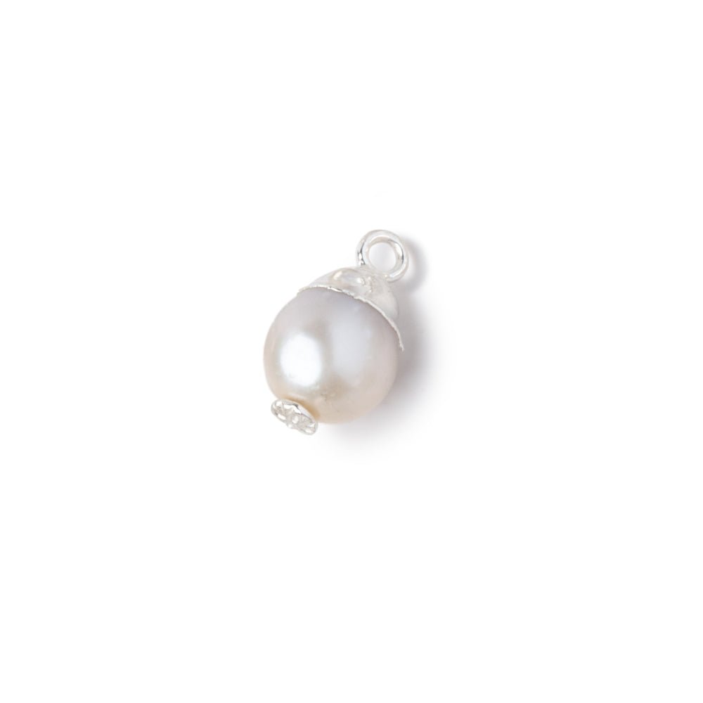9x7mm Silver Leafed White Drop Freshwater Pearl Pendant Focal 1 piece