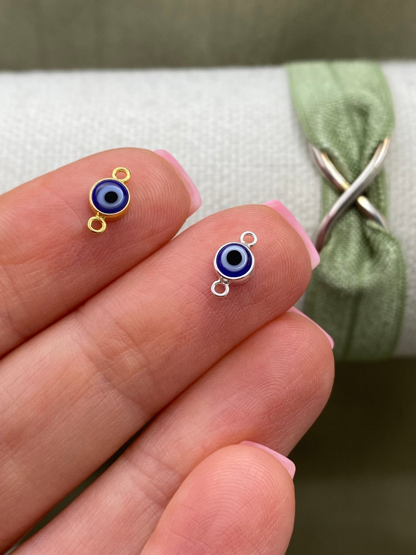 Blue Evil Eye Connectors 4mm - 3 Pack - B48