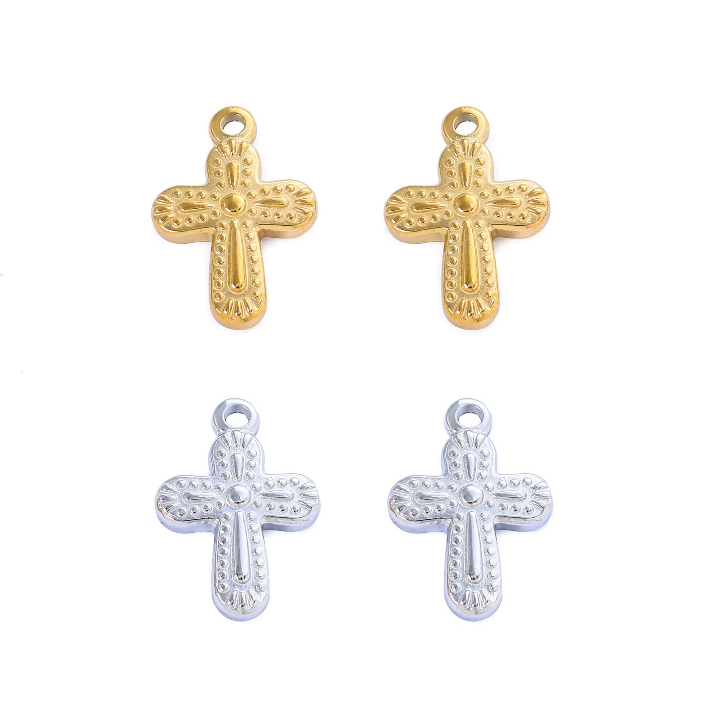 Religious Cross Charm measures 13mm x 19mm sold by the Piece available in Silver and Waterproof Gold - SSC9