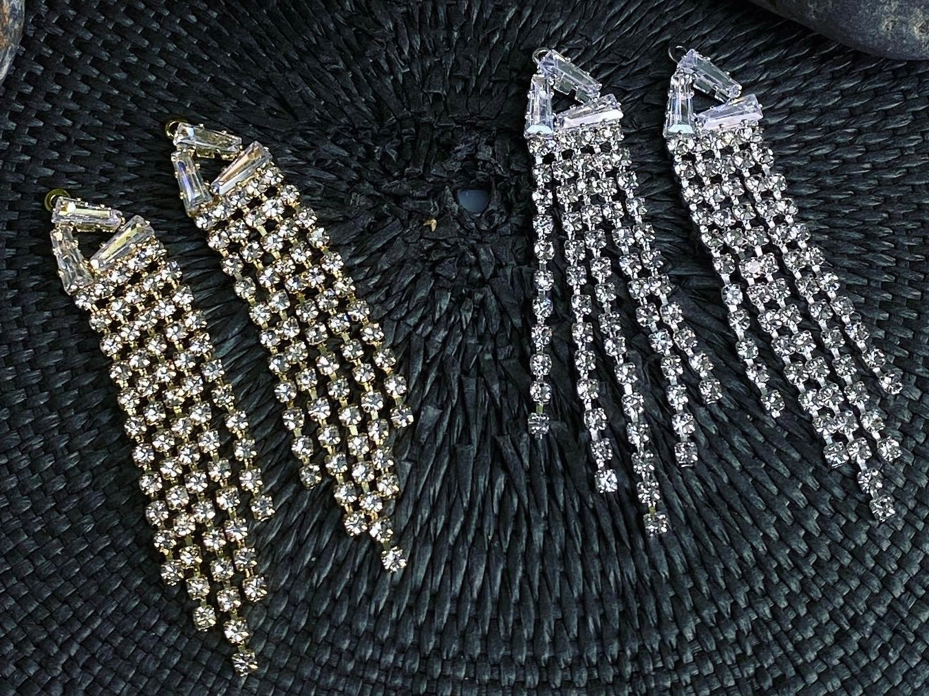 60mm Crystal Drop Chandelier Earring Component - 5 Strands of Crystals - Silver and Gold - KE-32