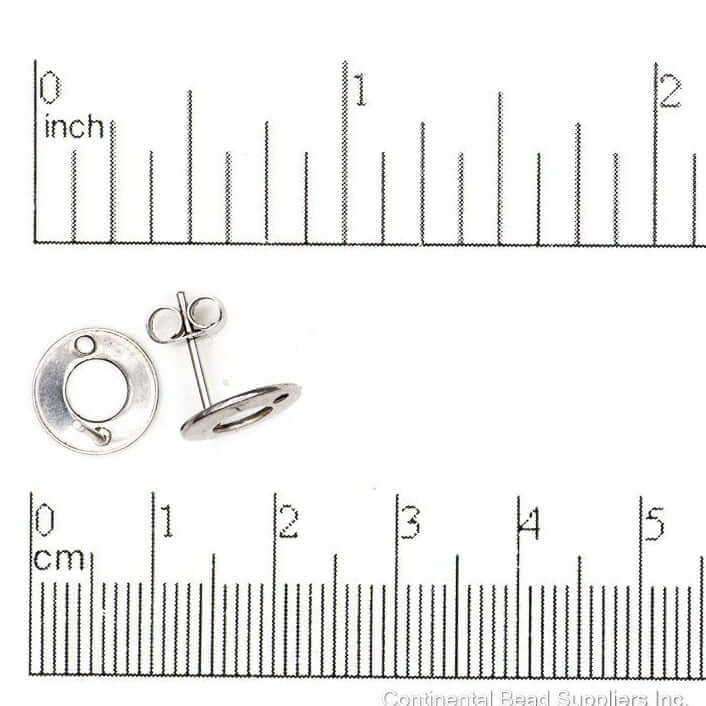 10mm Flat Wide Ring Post Earwire w/ Earnut - Made of 316 Stainless Steel - Sold by the Piece - EW18SS