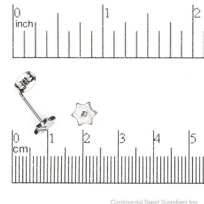 7.5mm Star Post Ear Wire Earwire w/ Earnut - Stainless Steel - Sold by the Dozen - EW19SS