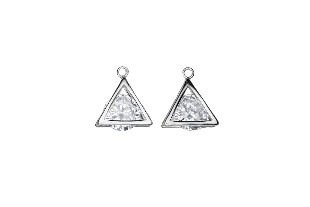 Triangular Cage Charm with Large CZ Crystal - Available in Silver & Gold - Sold Individually - K110