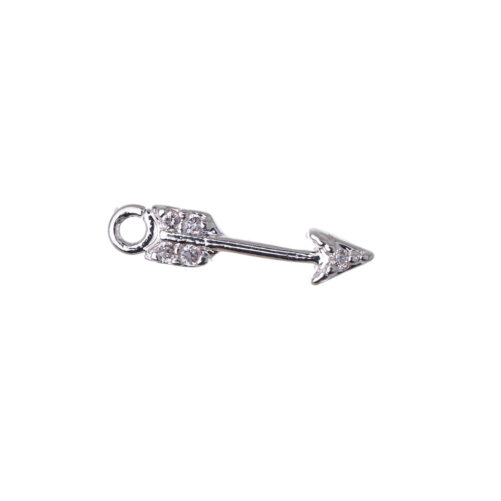 Arrow Charm with Cubic Zirconia Crystals - Available in Silver and Gold - Measures 13mm x 2.8mm - Sold Individually - K118