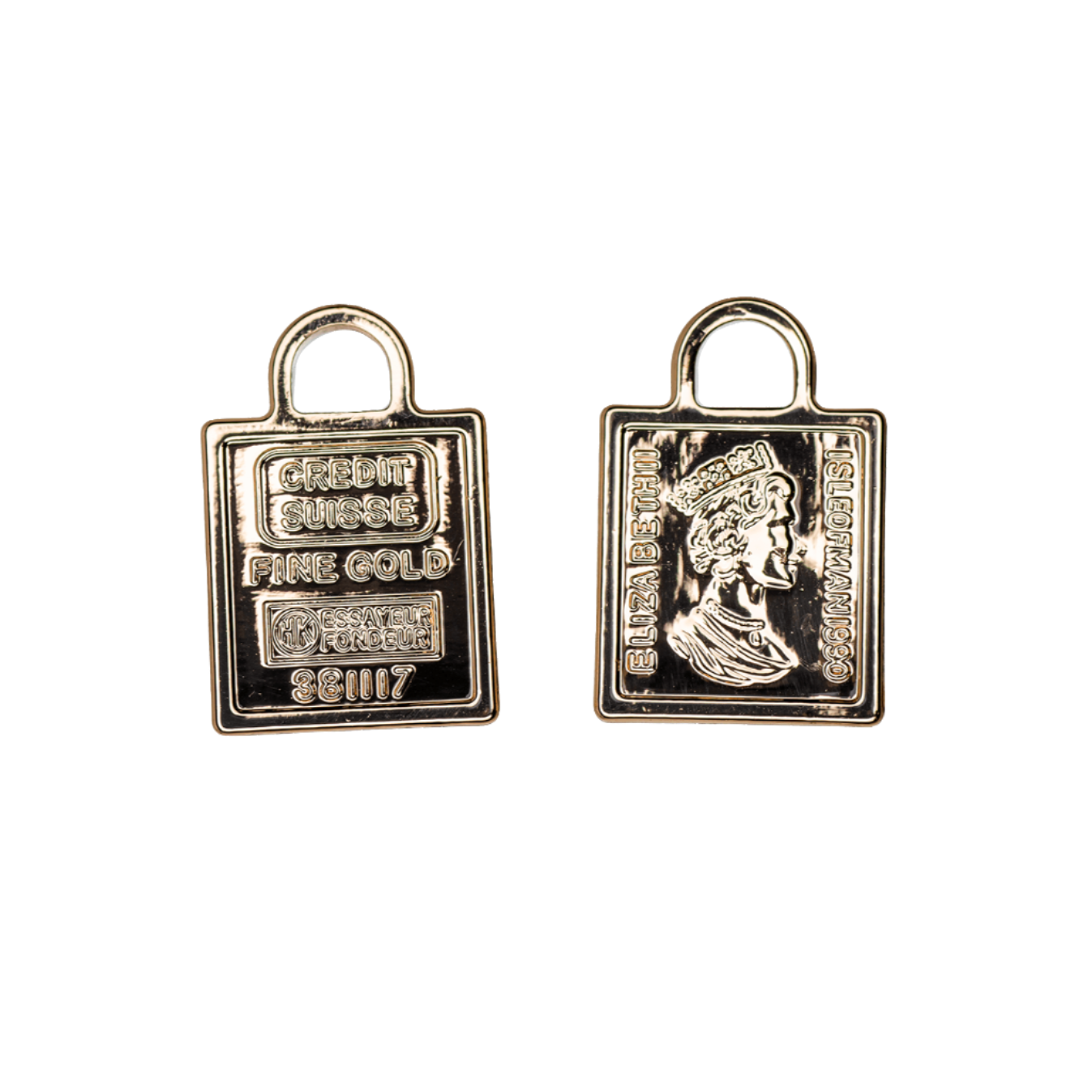 17mm x 11.25mm Bullion Bar Charm - Made from Zinc - Double-Sided - Silver and 18k Gold Finishes - Sold by the Piece - K149