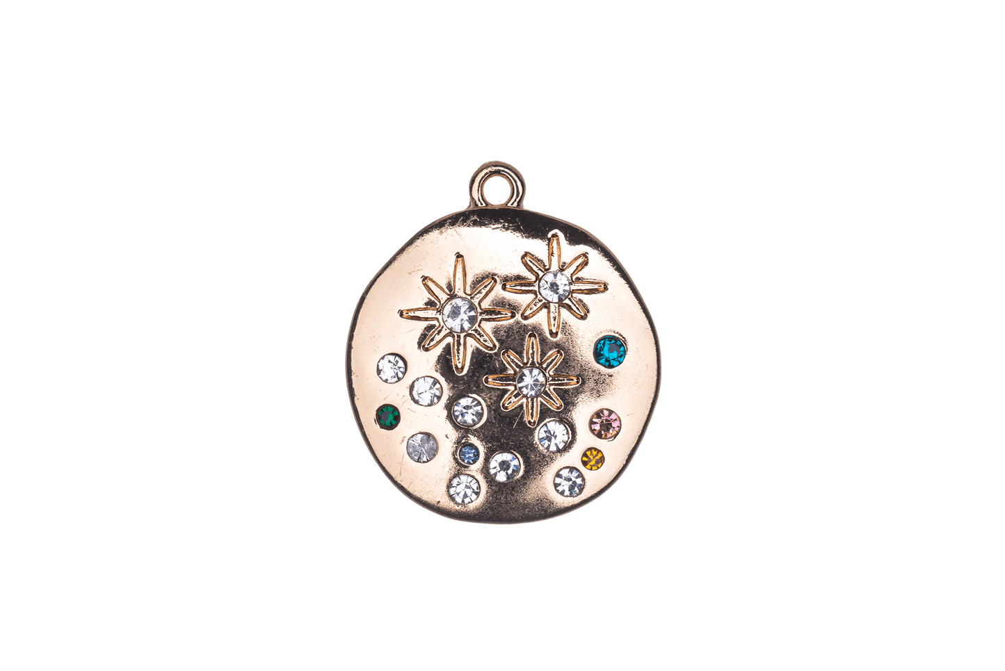 20mm Inlaid Multicolor Crystal Star Constellation Charm - Made of Zinc - Silver and 18k Gold Finishes - Sold by the Piece - K164