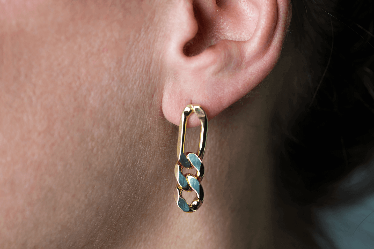 Figaro Chain Earring with Back - Measures 8mm - Available in Silver and Gold - Sold Individually - KE-25