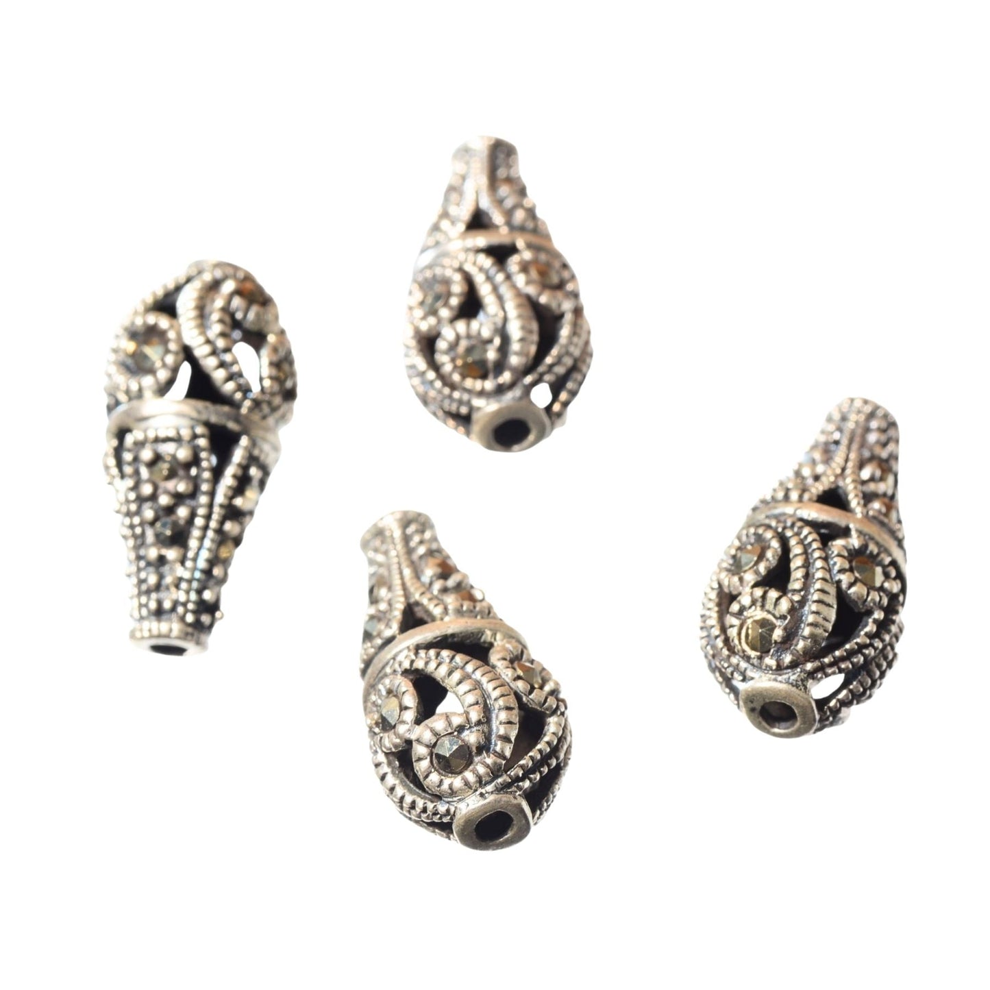 Sterling Silver Marcasite Teardrop Bead – 19mm