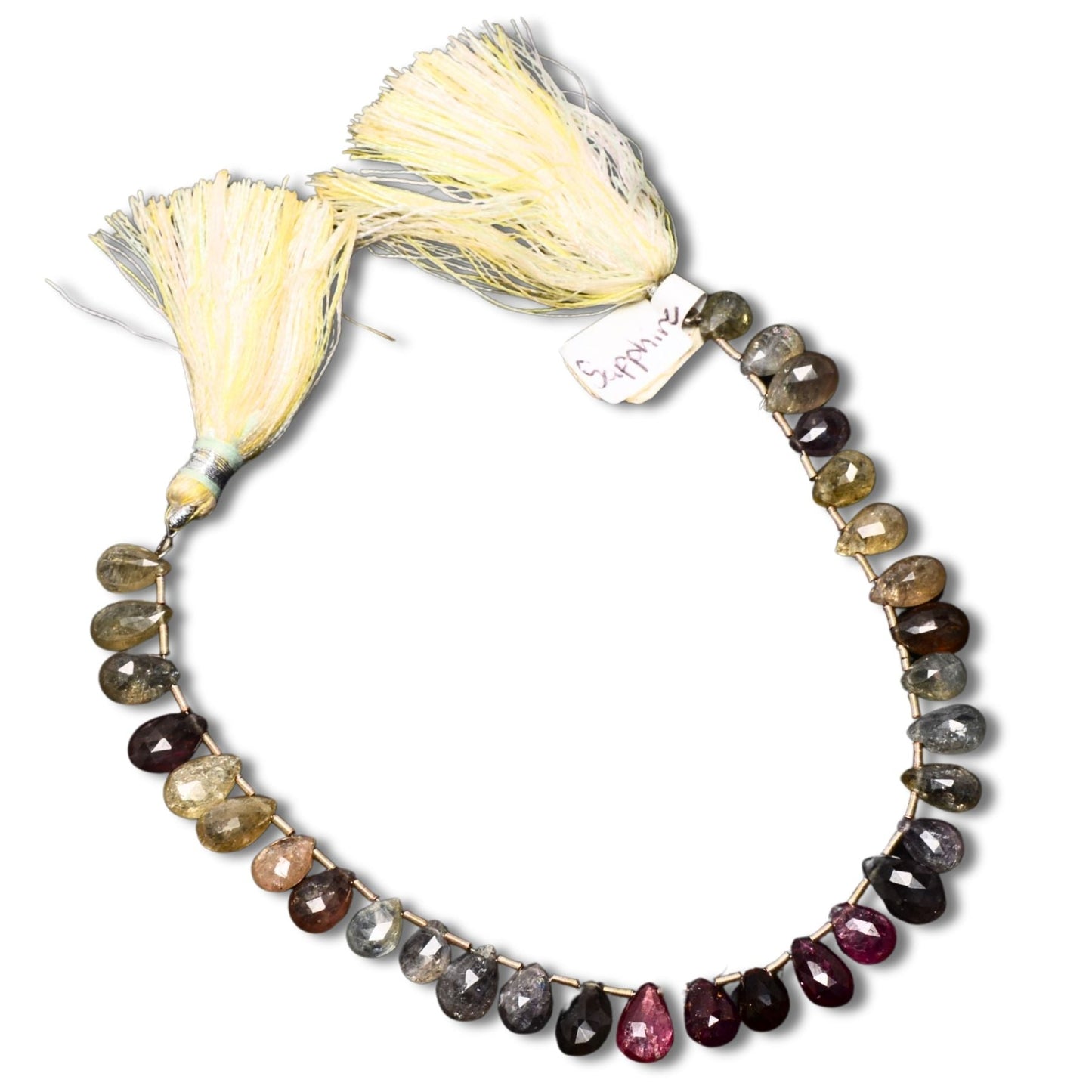Natural Multi-Color Sapphire Faceted Drop Beads – One-of-a-Kind Strand