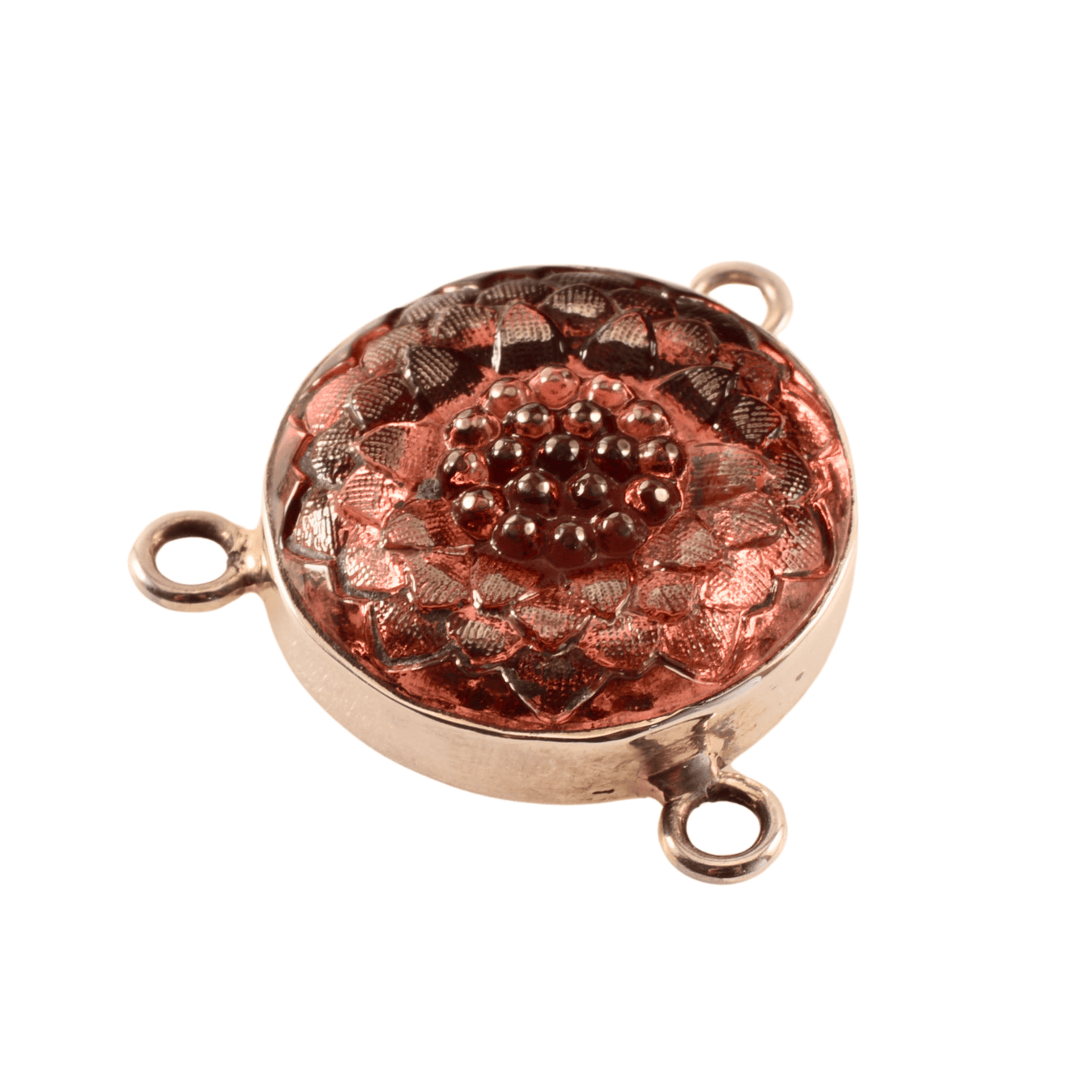 Vintage Sterling Silver Round Connector with Czech Glass Floral Design
