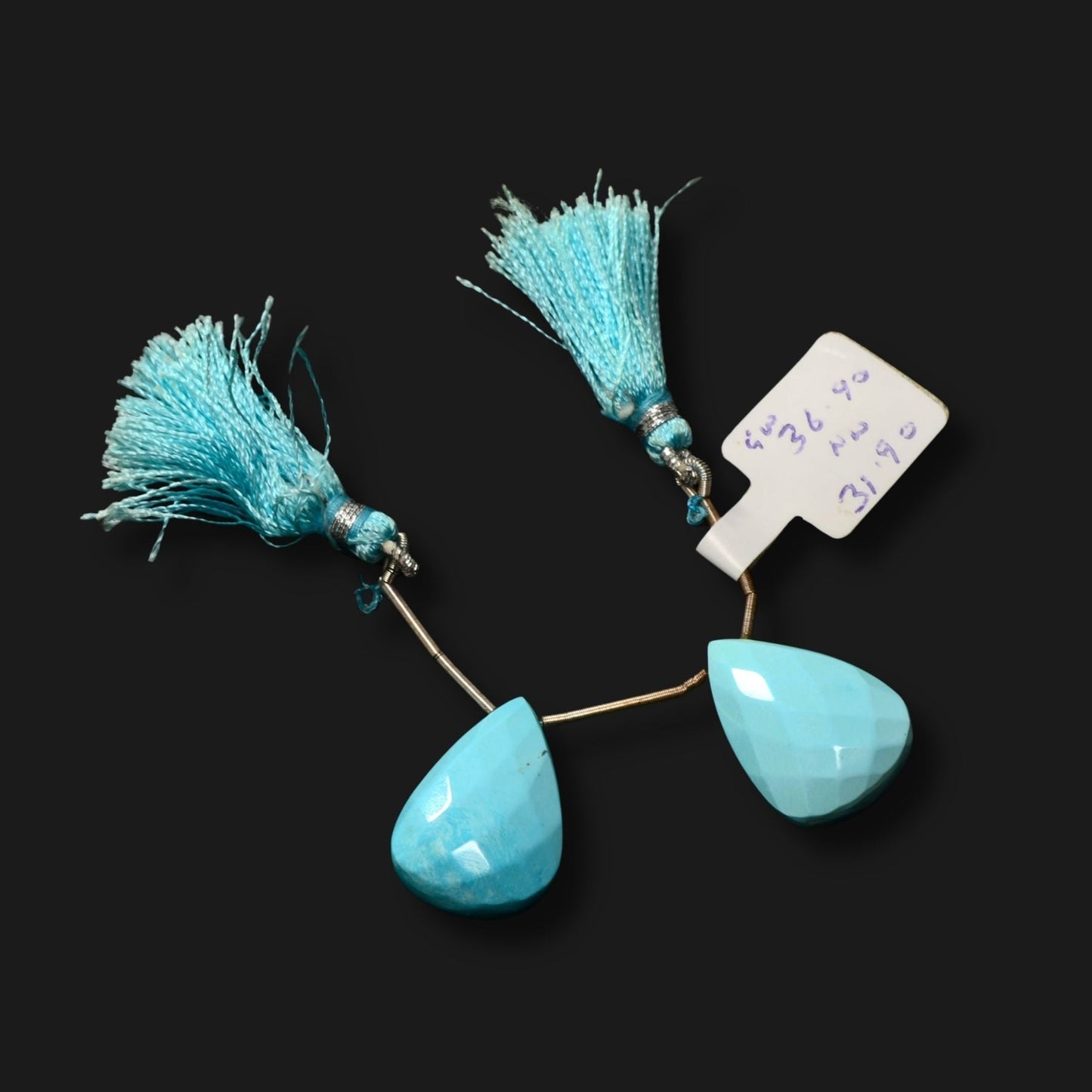Natural Turquoise Faceted Teardrop Pendants – Light Blue – Matched Pair