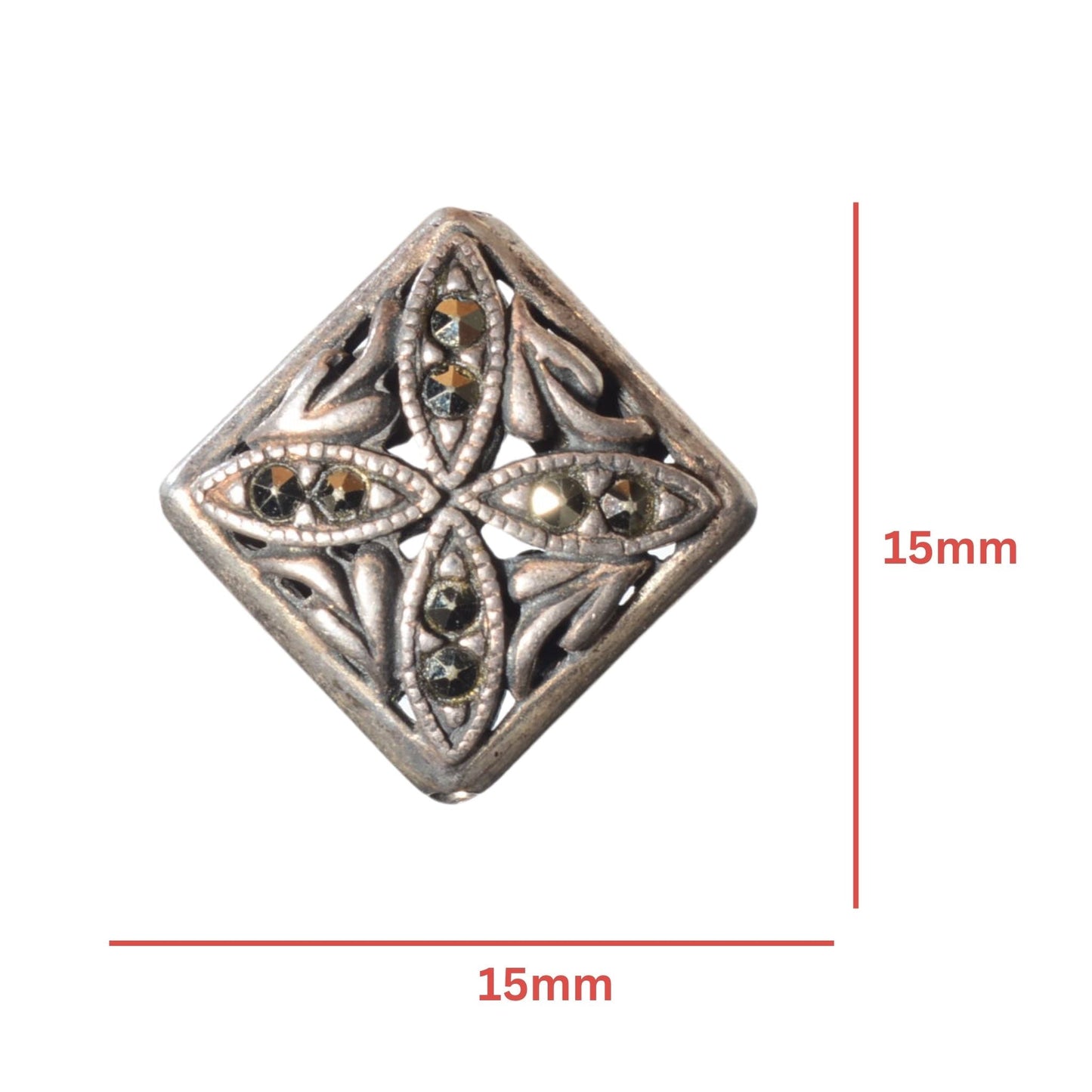 Sterling Silver Marcasite Diamond Bead 15mm – Point to Point Drill
