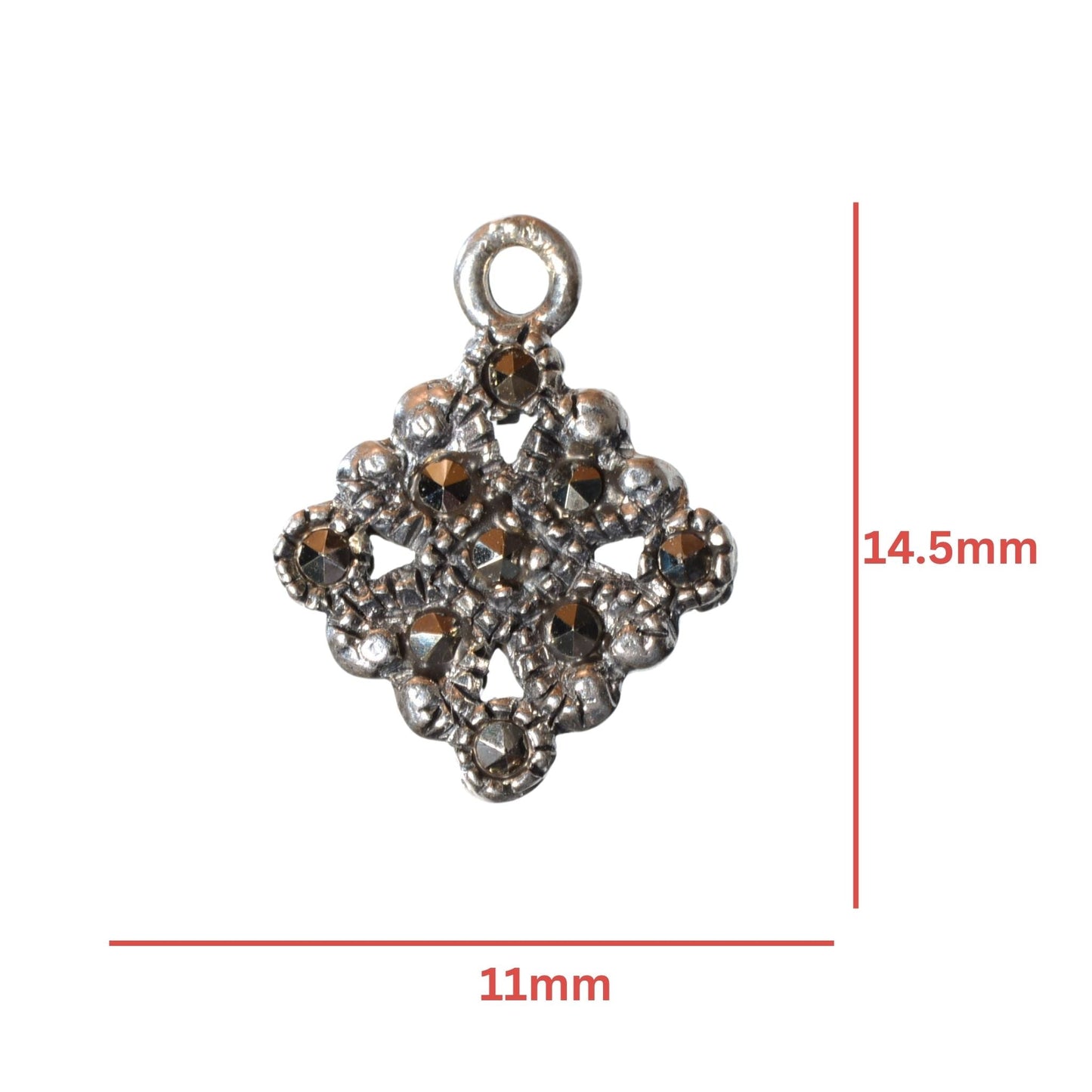 Sterling Silver Marcasite Mini Pendant – Ornate Diamond Shape (.925)