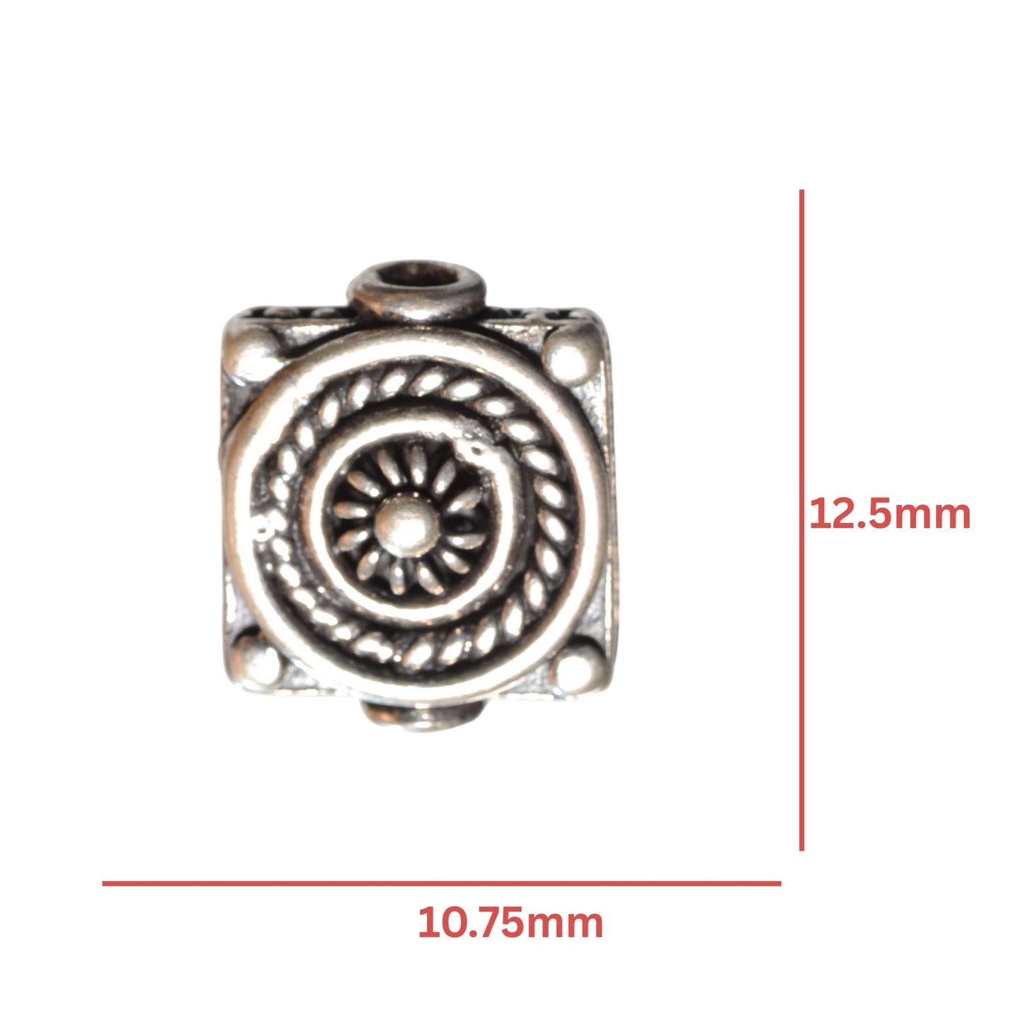 Sterling Silver Ornate Square Bead – 12.5mm