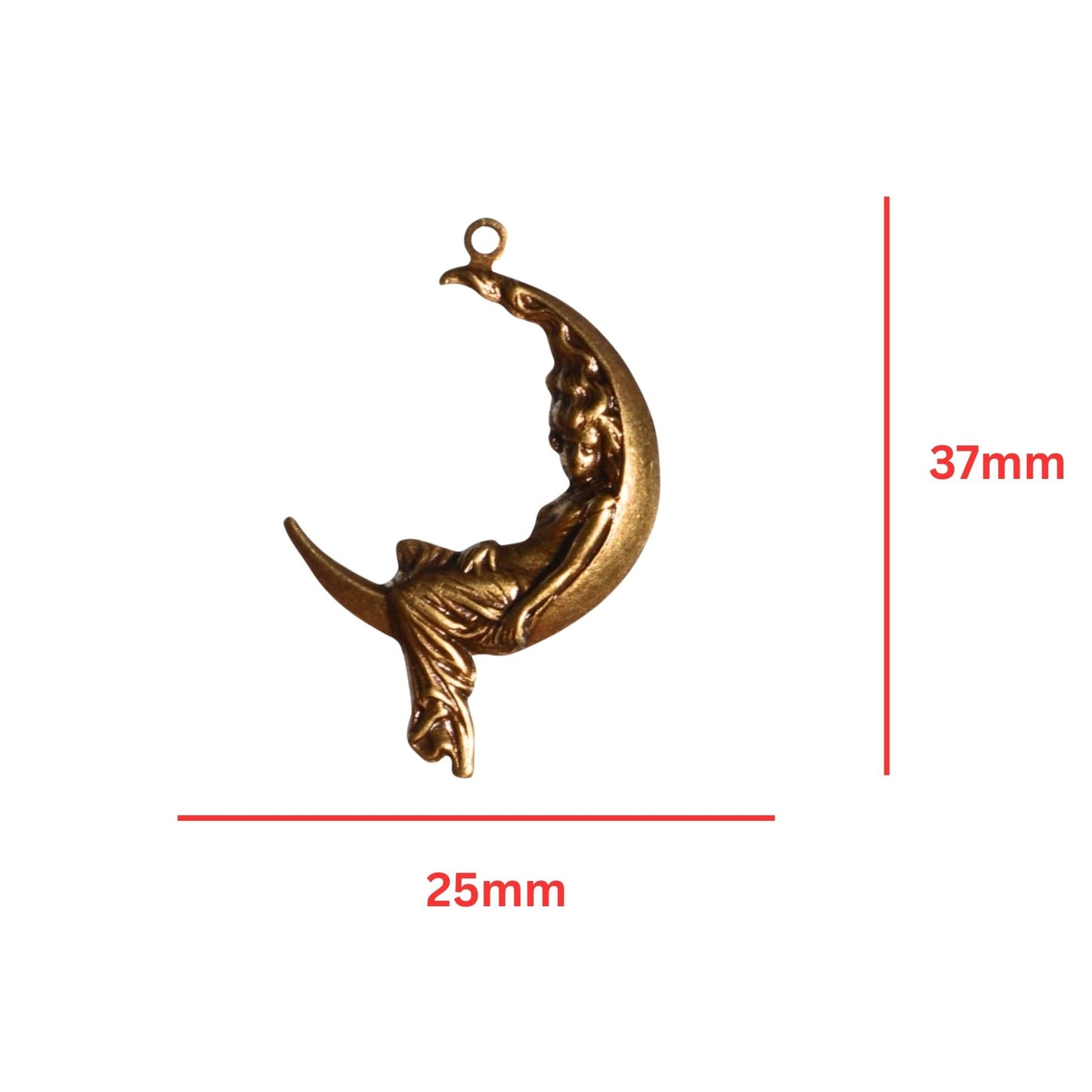 Crescent Moon Charm with Sleeping Woman Antique Brass - Sold by Piece