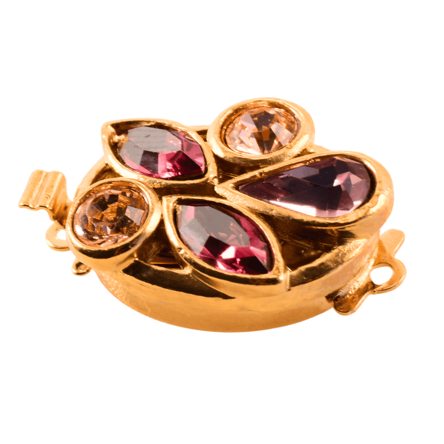 Gold Plated Crystal Box Push Clasp – 23mm x 15mm, Two-Loop Connector