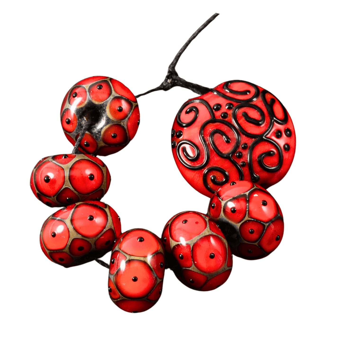 Grace Handmade Lampwork Glass Beads – Red Lentil & Rondelle Focal Set