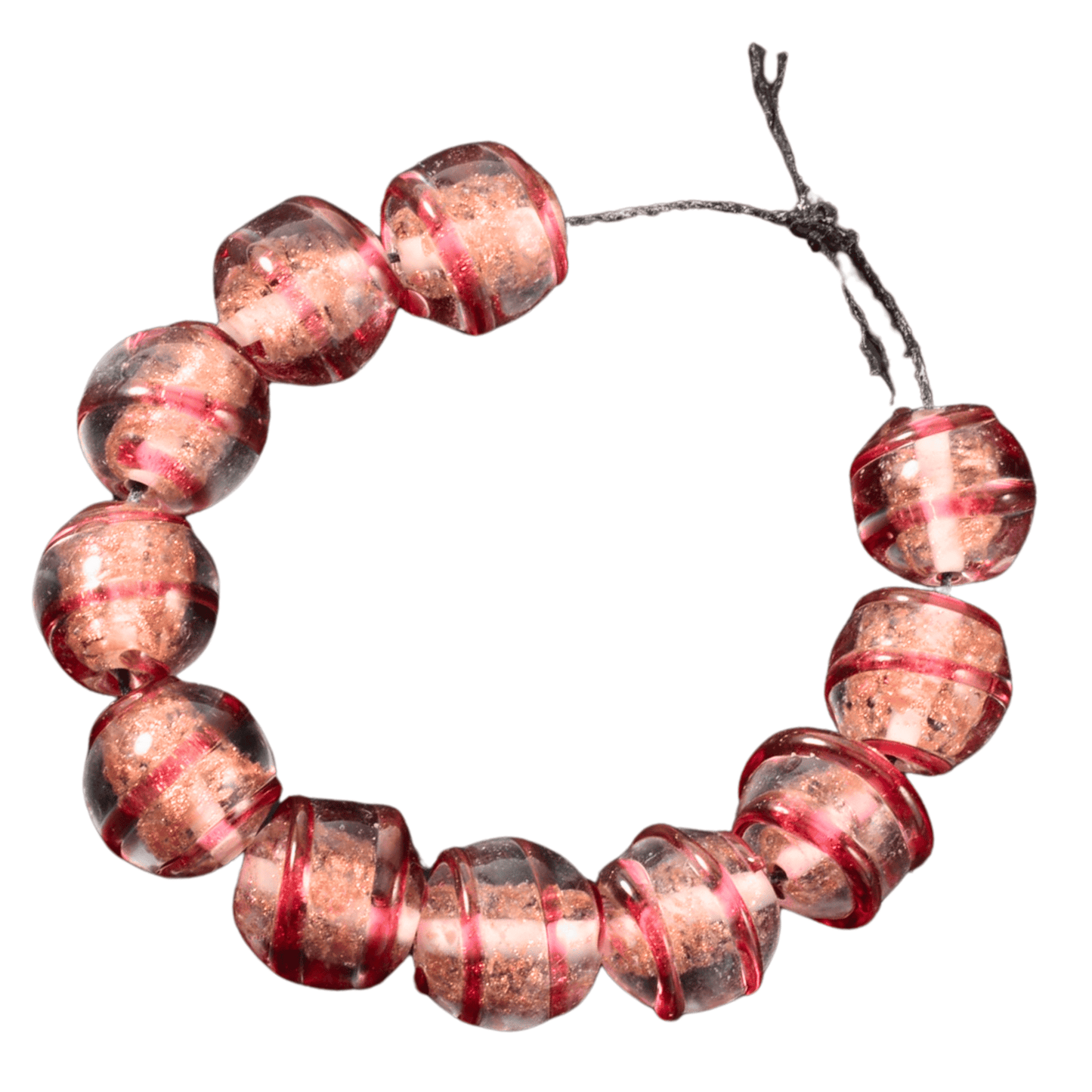 Handmade Lampwork Glass Beads – Red & Copper Sparkle Round Beads – Strand