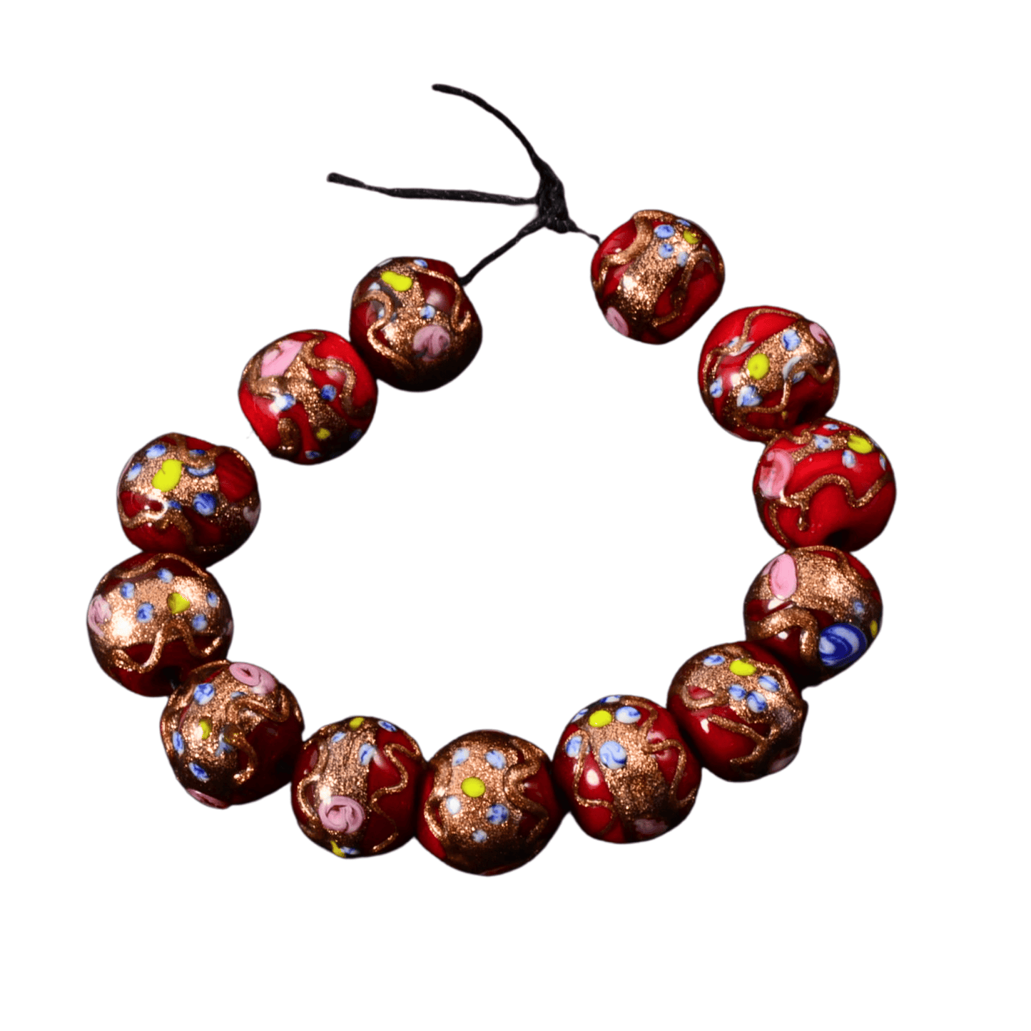 Handmade Lampwork Glass Bead Strand – Copper Flecked Red Round Beads (13pc)