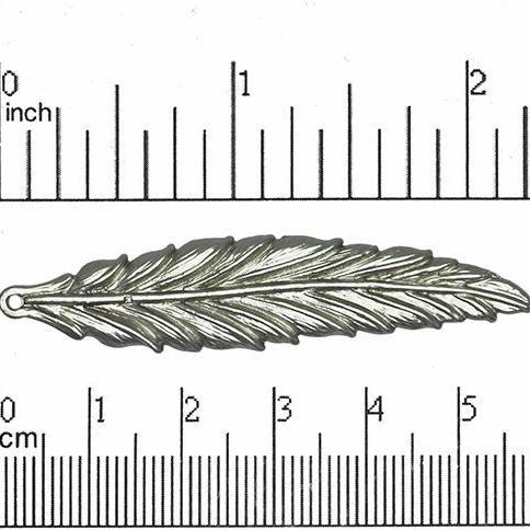 57mm Large Feather Charm - Made of Pewter - Satin Rhodium Silver and Satin Hamilton Gold Finishes - Sold by the Piece - K49