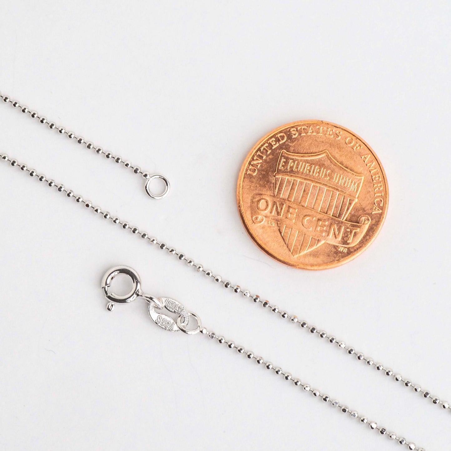1mm Ball Chain Sterling Silver Necklace - Rhodium Plated - Finished with Spring Ring Clasp - Made in Italy - Available in 16, 18, and 20 Inch Sizes - N4ST