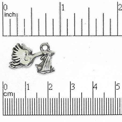 20mm x 14mm Stork With Baby Charm - Made of Pewter - Sold Individually - CBS1539