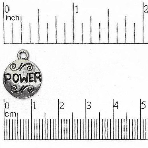 18mm Round "Power" Charm - Made of Pewter - Sold Individually - CBS1764