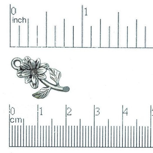 22mm x 13mm Stemmed Flower Charm - Made of pewter - Sold individually - CBS2533