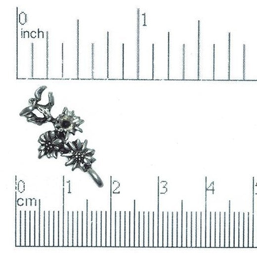 24mm x 12mm Three Flowers Stem Charm - Made of Pewter - Sold Individually - CBS2541