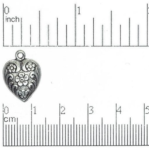 14mm x 18mm Gold or Pewter Floral Heart Charm - CBS2728