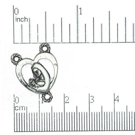 25mm x 16mm Mary and Jesus Heart Charm Connector - Made of Pewter - Sold Individually - CBS3497