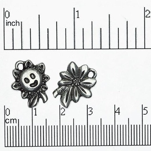 13mm x 17mm Smiling Sunflower Charm - Made of Pewter - Sold Individually - CBS2266