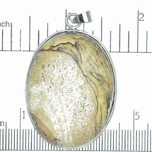 30mm x 40mm Picture Jasper Oval Pendant - With Bail - Semi Precious Stone - SP626