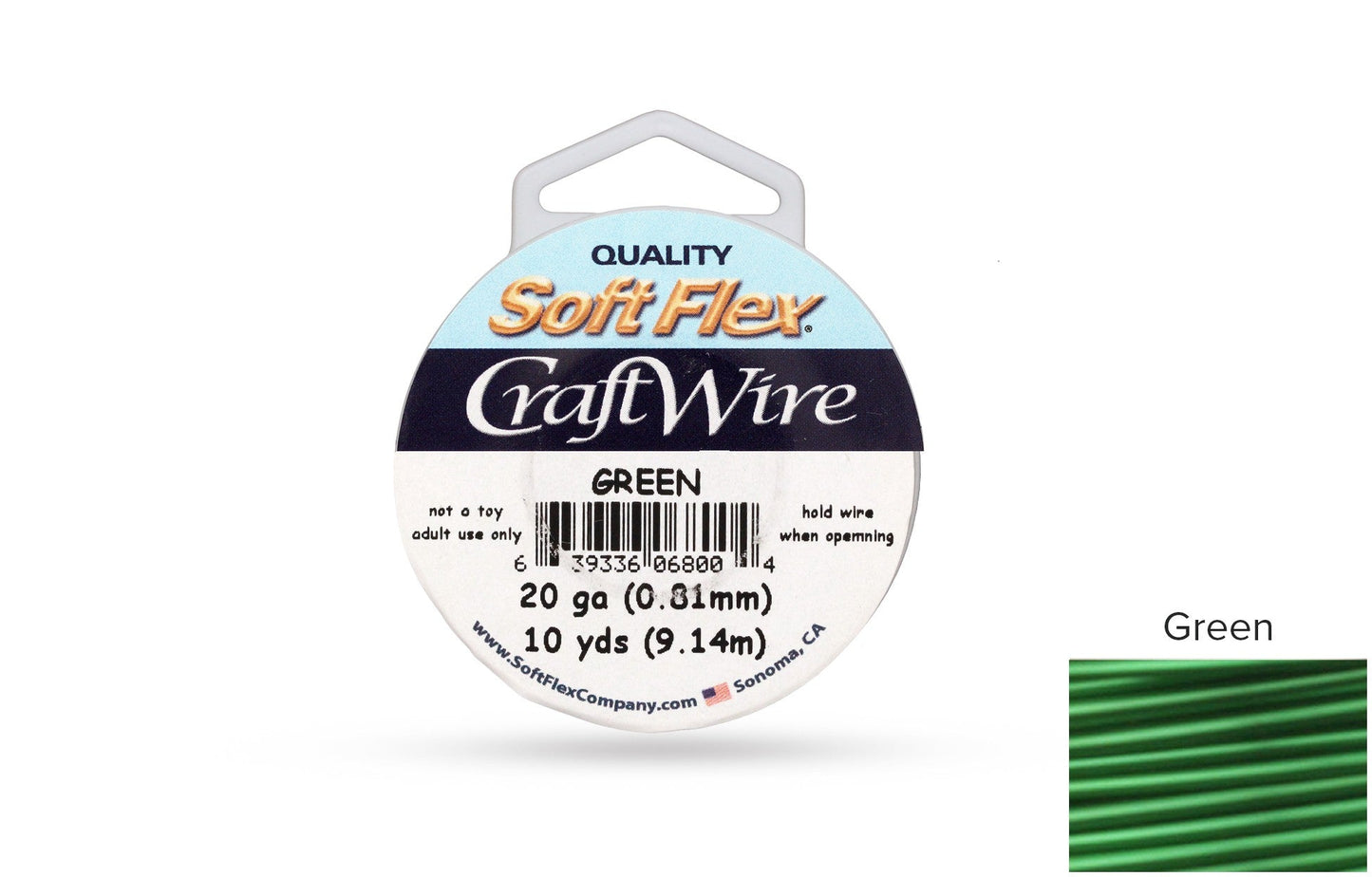 Craft Wire Soft Flex 20 Gauge Green Color Plated Wire - 30ft
