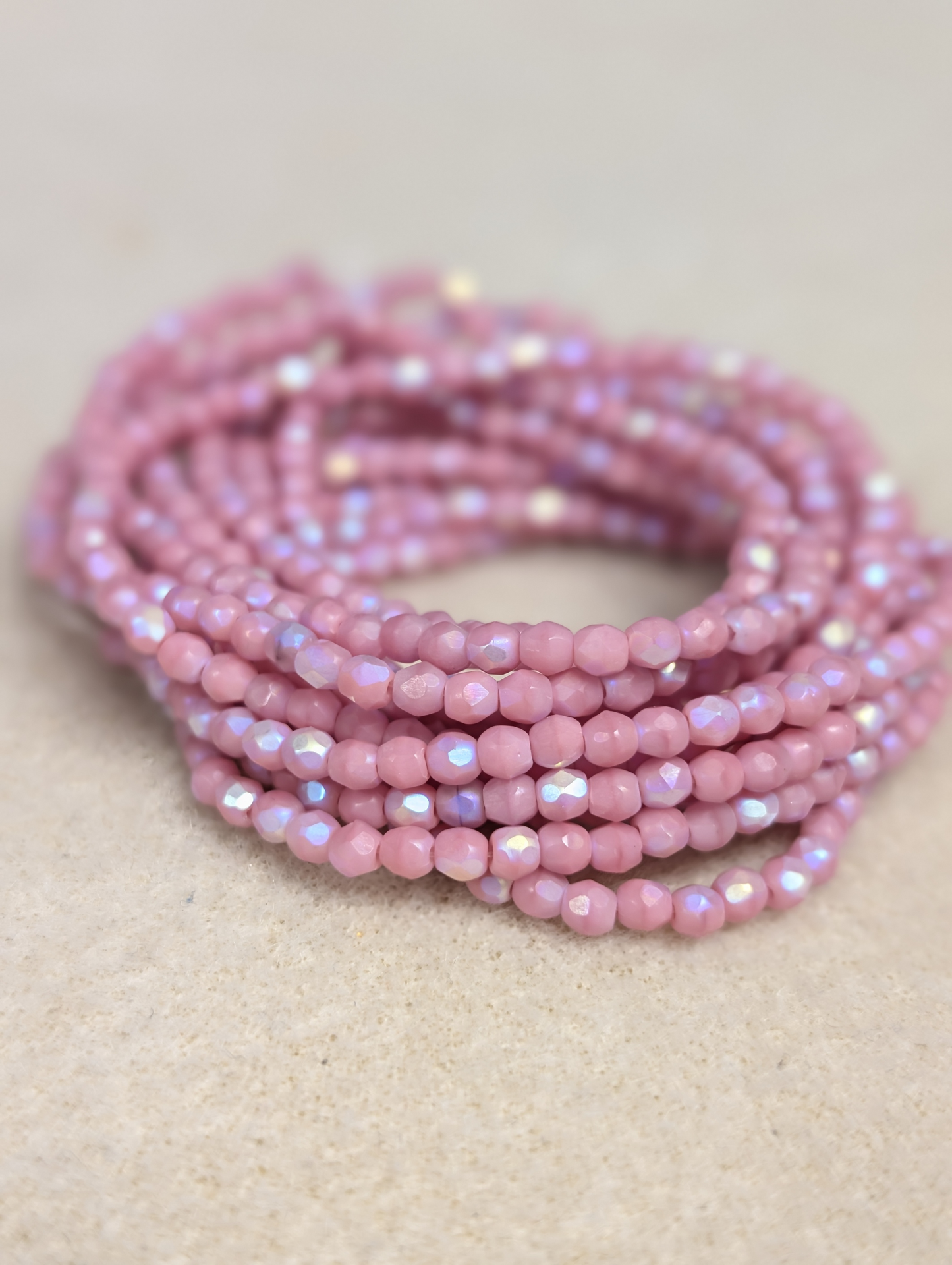 Fire Polish, Round, Matte Pink w/ AB Finish, 3mm