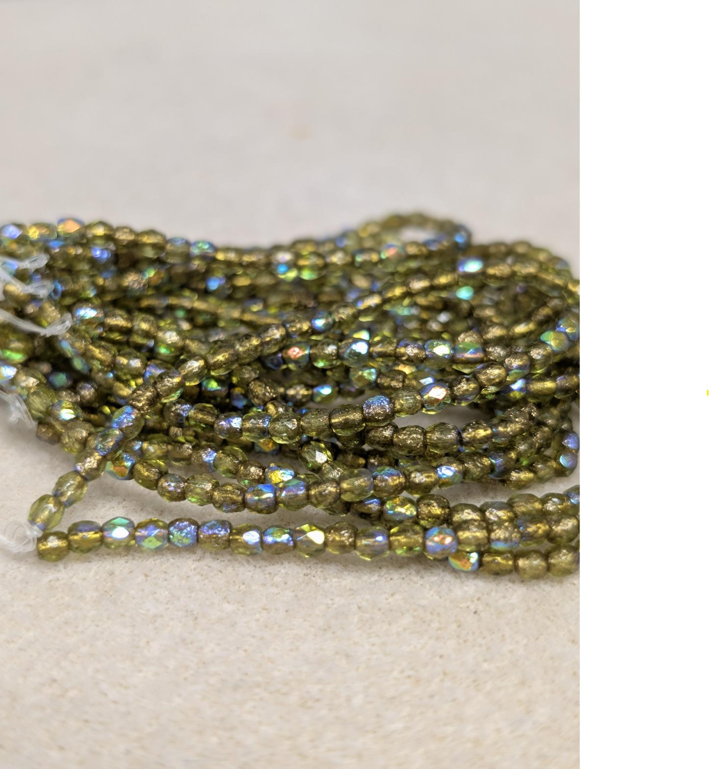 Fire Polish, Round, Peridot w/ Etched & AB Finish w/ Gold Wash, 3mm