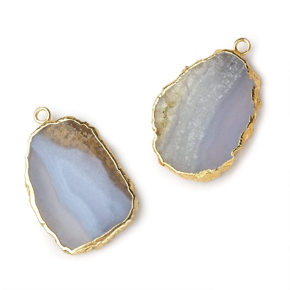 Gold Leafed Blue Chalcedony & Matrix plain slice Pendant 1 focal bead 26x19mm