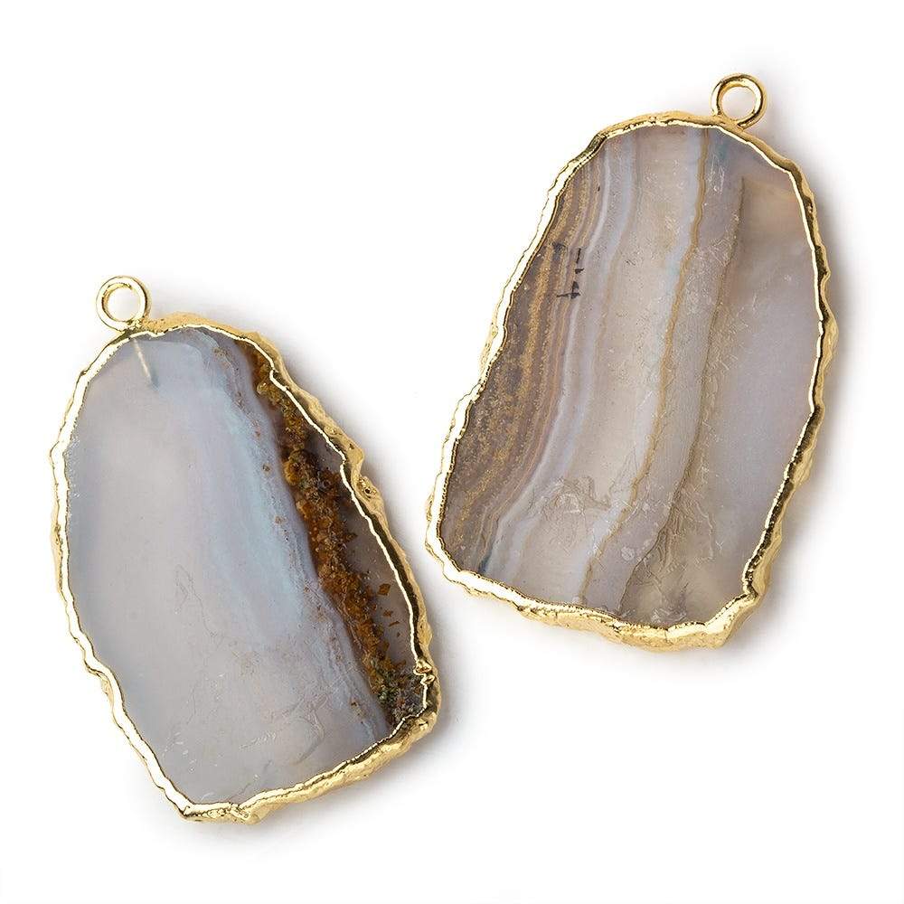 Gold Leafed Blue Chalcedony & Matrix plain slice Pendant 1 focal bead 31x21mm
