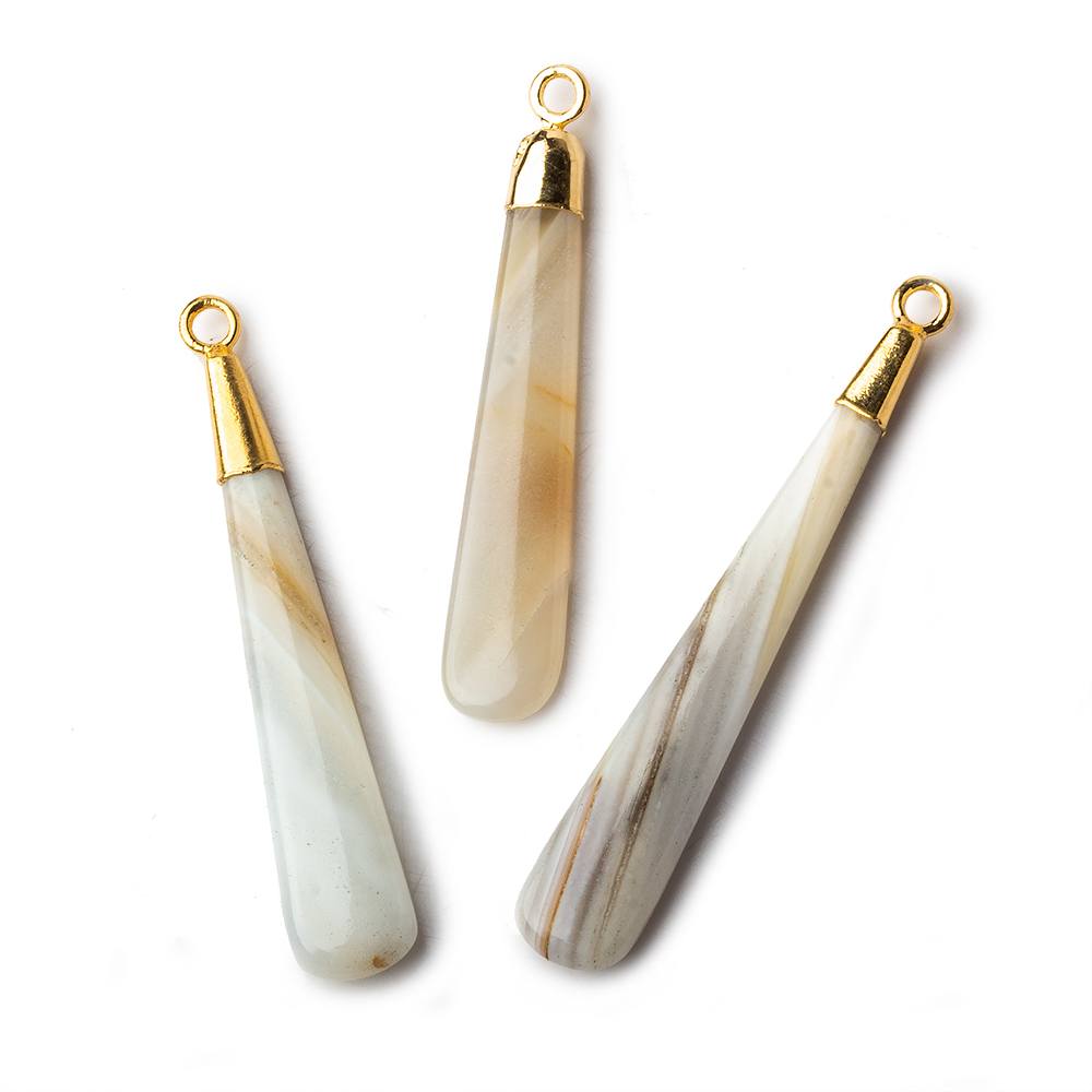 Gold Leafed Champagne Banded Agate Pear Pendant 1 focal bead 35x7mm