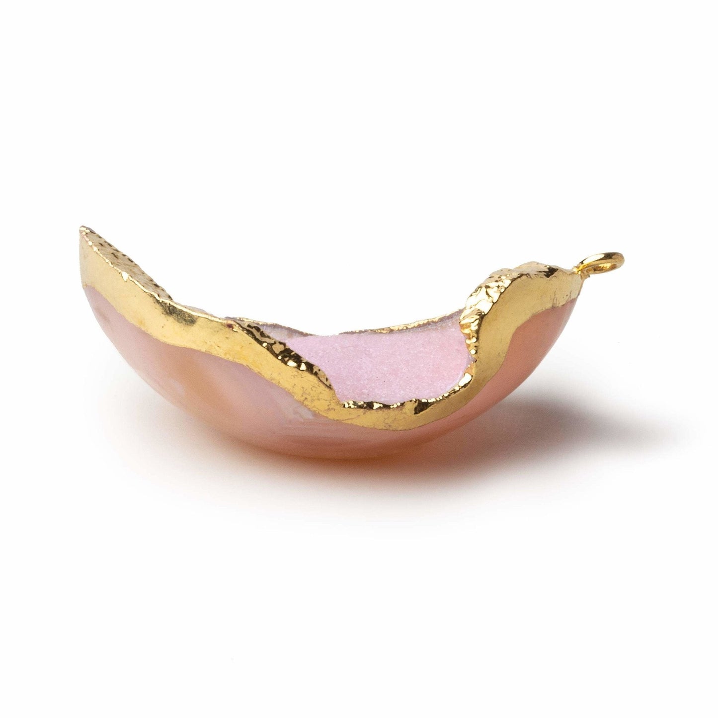 Gold Leafed Cotton Candy Pink Concave Drusy Pendant 1 focal bead 35x26x15mm A Grade