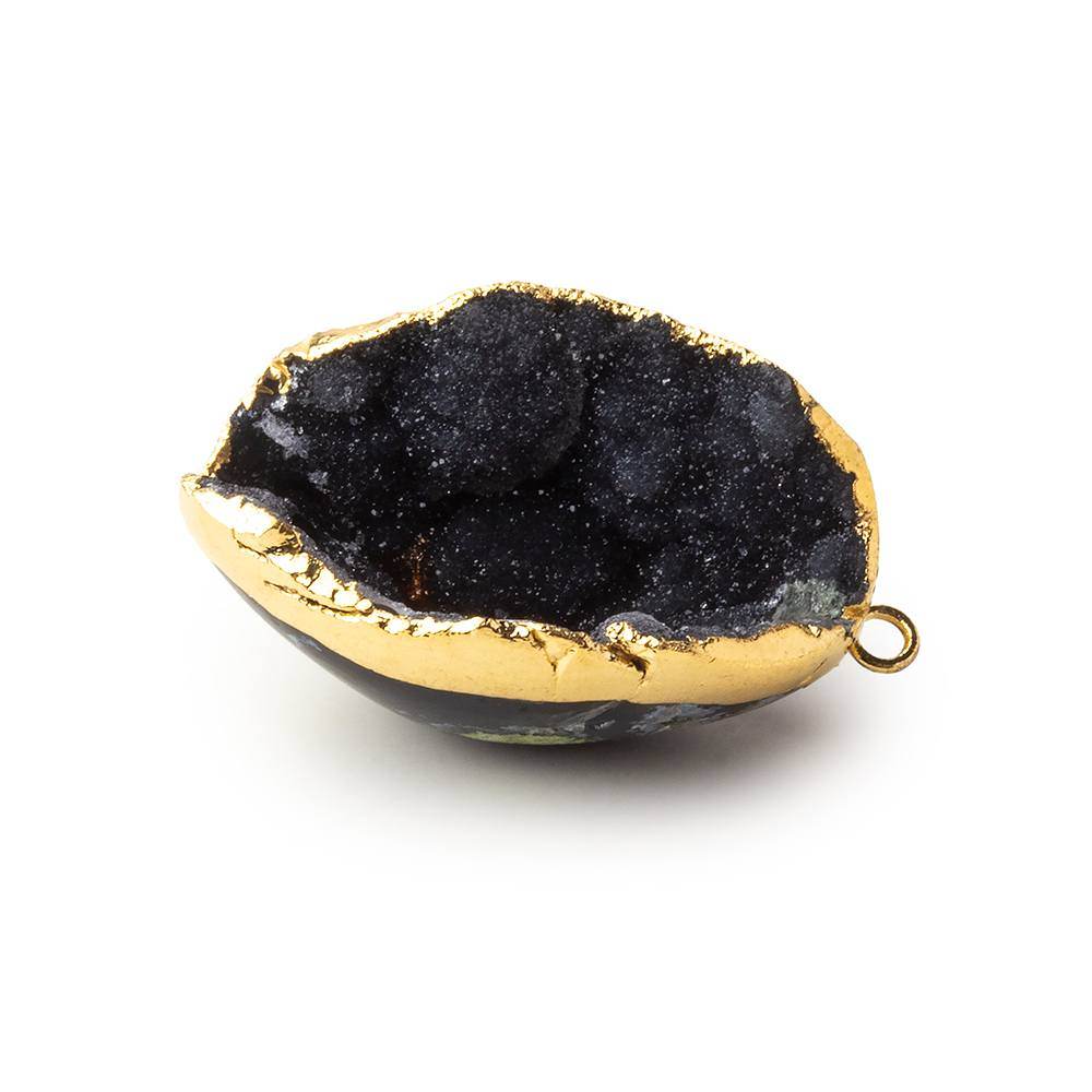 Gold Leafed Crevasse Black Concave Drusy Pendant 1 focal bead 30x21x16mm A Grade