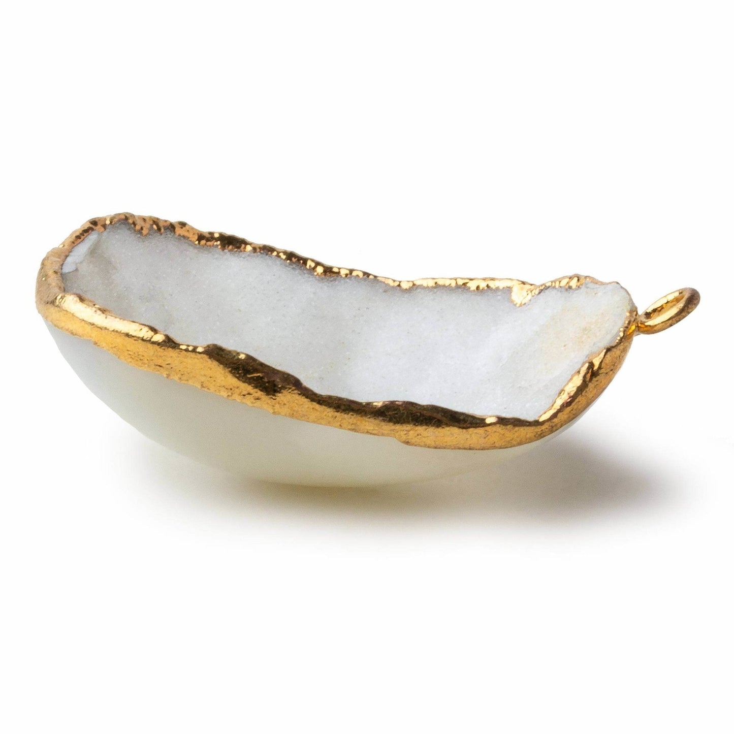 Gold Leafed Drift White Concave Drusy Pendant 1 focal bead 36x27x12mm A Grade